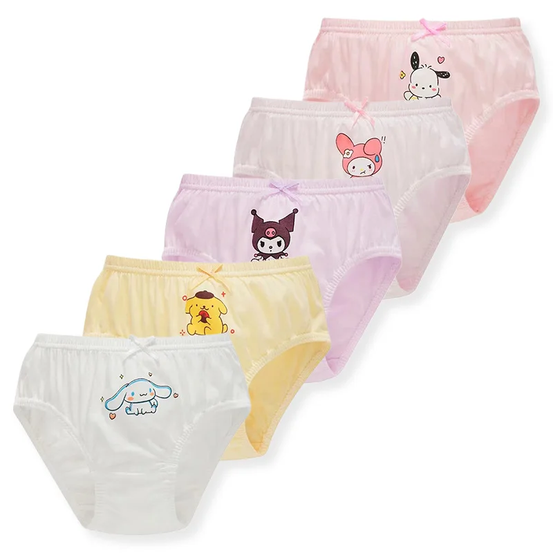 5Pcs/Lot Girls Cotton Panties Lovely Sanrio Character Kuromi PomPomPurin Children Briefs Comfortable Girl's Triangle Underwear