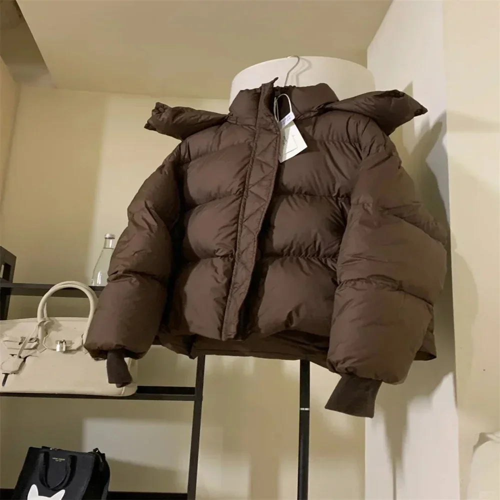 冬コート女性秋冬ファッションダウン綿パーカーコートパーカーフード付きクロップ厚く暖かいカジュアルルーズジャケット JJ375