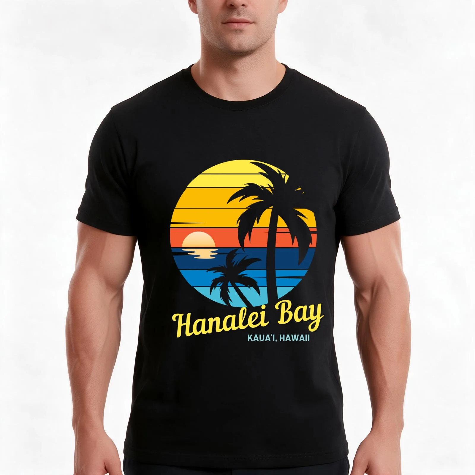 Hanalei Bay - Located on Kaua'i, Hawaii, dramatic mountain scenery, great surfing conditions. T-Shirt, Summer Casual Cotton Tee