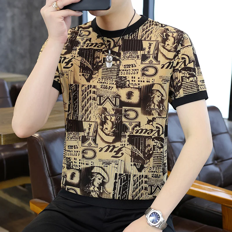 

Summer Casual Short Sleeve T-Shirt Men's Youth round Neck Print Top Short Sleeve Shirt Comfortable Breathable top