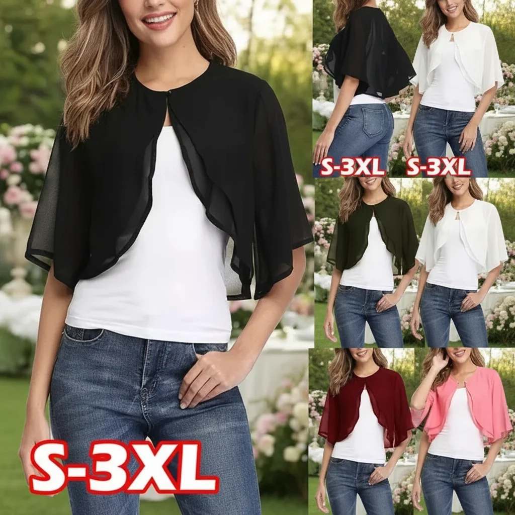 

Women's Three-Quarter Sleeve Chiffon Cardigan Blush Shawl European American Style Lightweight Fashion