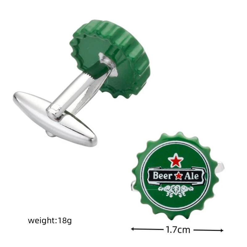 Men\'s French shirt cufflinks copper material fashion brand green beer bottle cap cufflinks clothing accessories wholesale