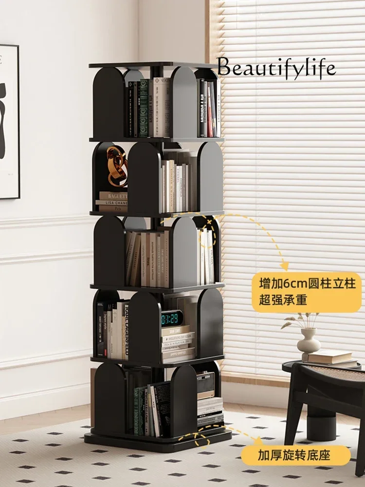 Y Solid Wood 360-degree Rotating Floor Bookshelf Nordic Medieval Creative Picture Book Storage Rack