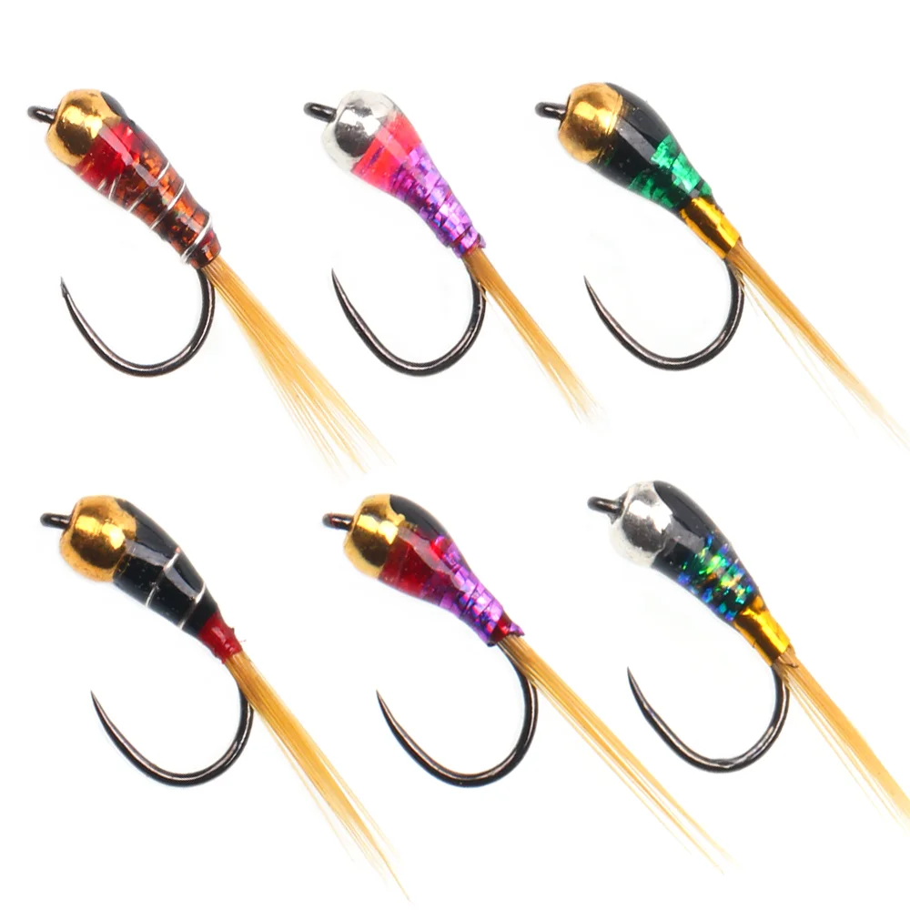 5 piezas/6 piezas # 18 Señuelos de pesca de epoxi con cabeza de latón, tipo Perdigon Nymphs, sin púas, para pesca de trucha gris, lubina y otras especies, estilo Wet Euro Nymph.