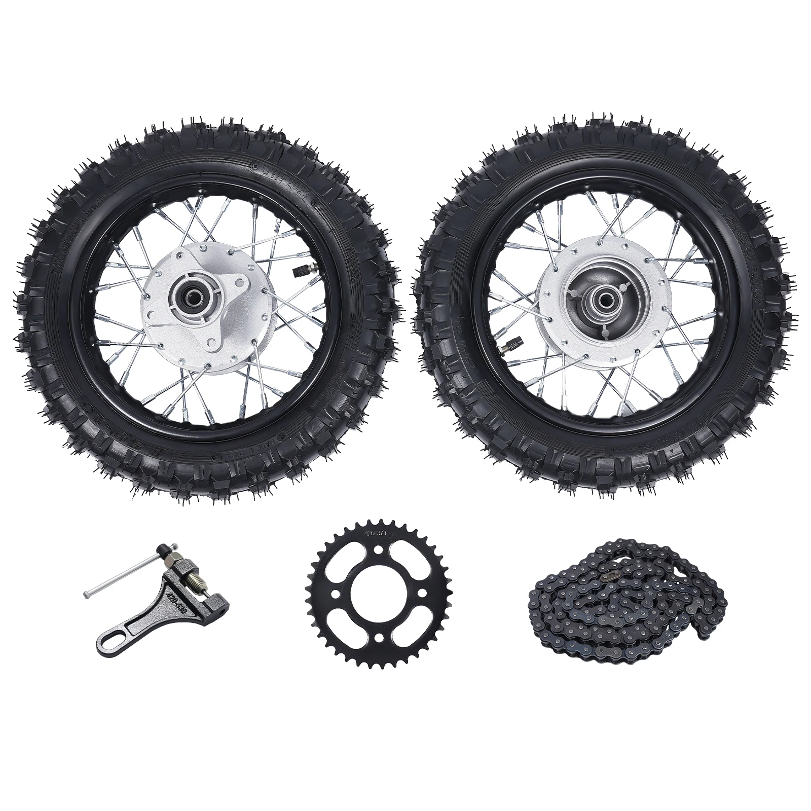전후륜 2.5-10 앞뒤 타이어 림, 체인 스프로킷 포함, 전기 자전거, 전동 스쿠터, 고카트용 헤비 듀티 합금 림 세트