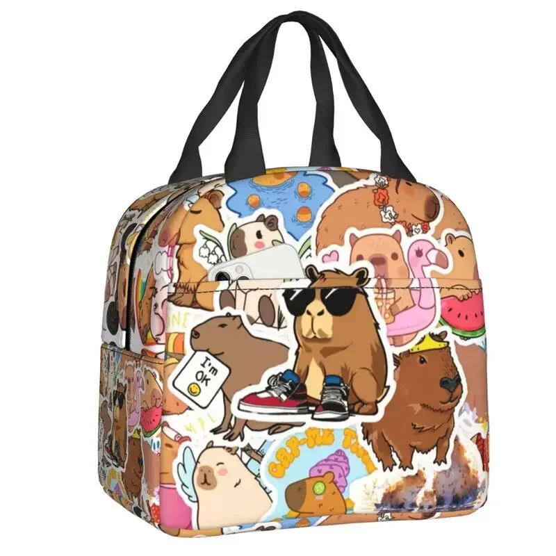 Cute Capybara Collage Lunch Bag Women Portable Cooler Thermal Insulated Lunch Box for Work Storage Food Bento Box