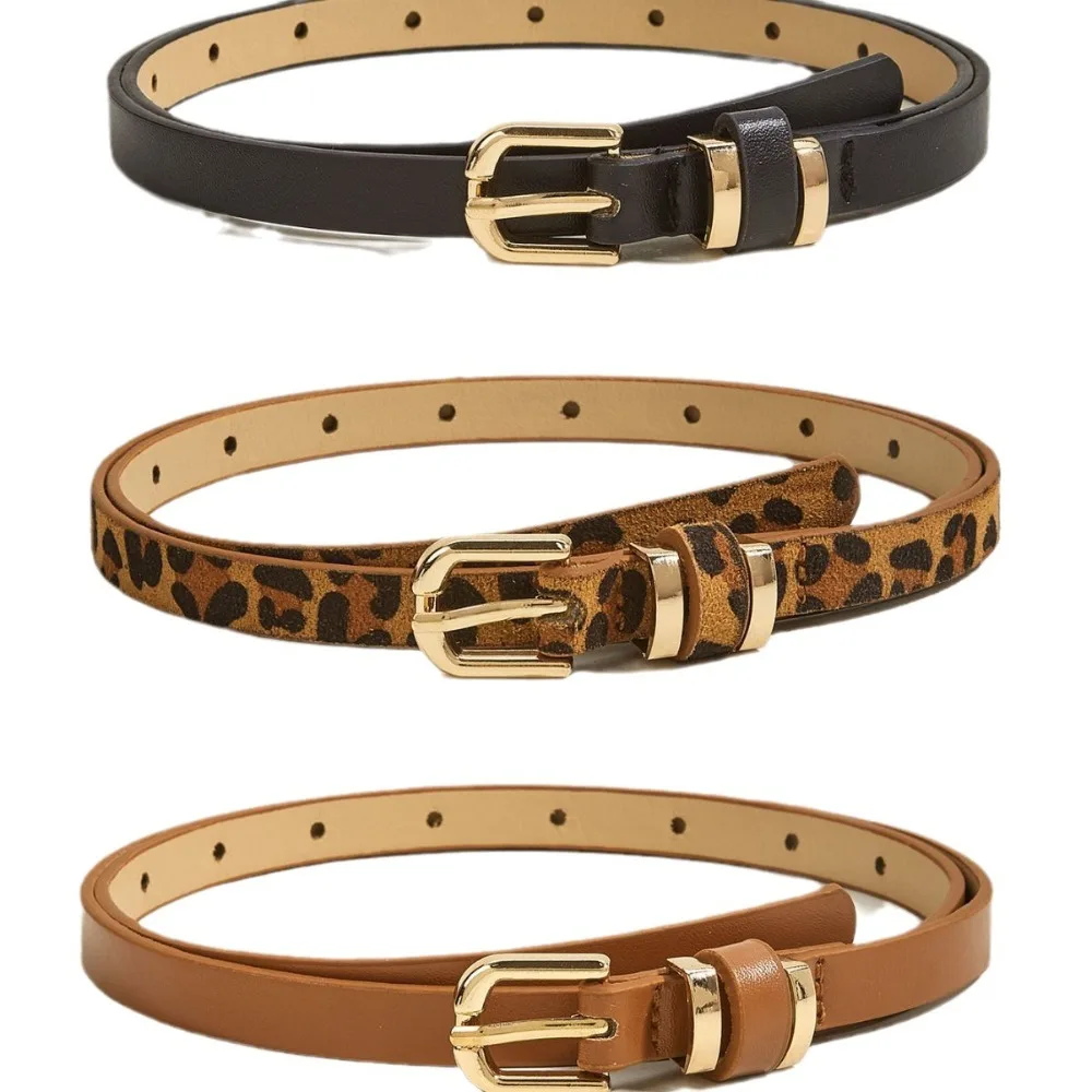 

Fashionable Versatile Thin Belt Needle Buckle Thin Buckle Women's Belt Leopard Pattern 1.3 cm Wide Skinny Leather Belt Gift