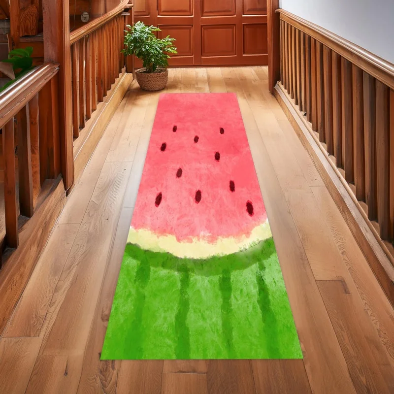 Cute Watercolor Watermelon Slice Runner Rug Non Slip Hallway Carpet Summer Fruit Print Floor Mat for Entryway Kitchen Bedroom