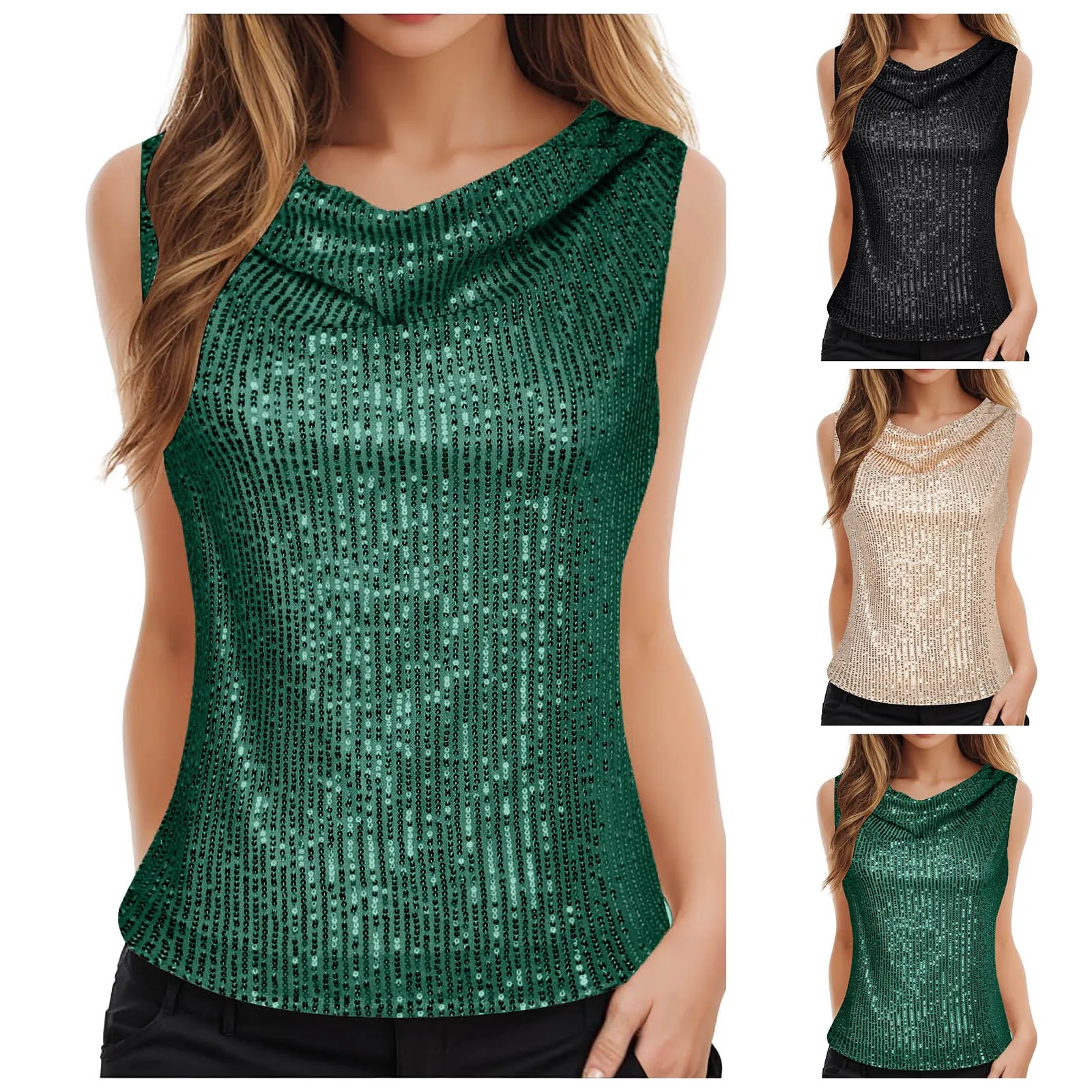 Women'S New Sequin Vest Sexy Sleeveless Sparkly Cropped Camisole Nightclub Popular For Outerwear Banquet Annual Meeting Clothes