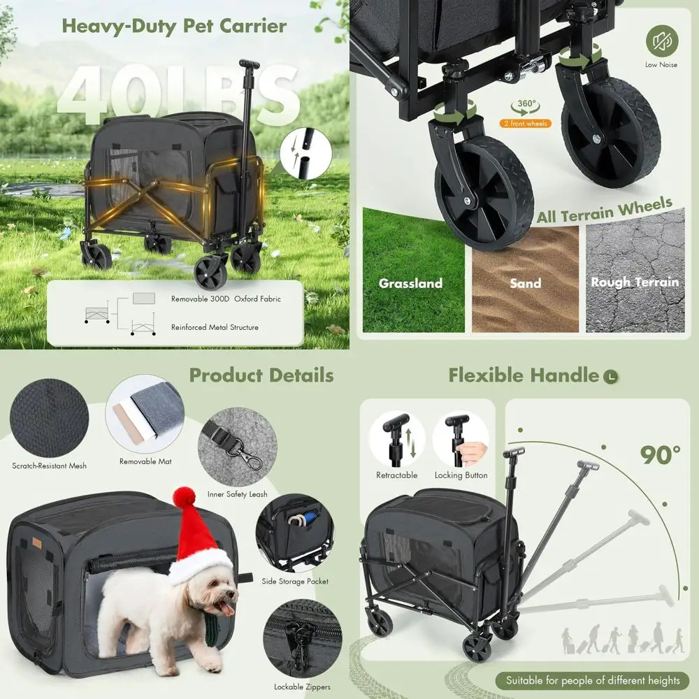 

Portable Folding Soft-Sided Pet Carrier for 2 Cats or Medium Dog Up to 30lbs, Ventilated Travel Crate for Outdoor Adventures, Bl