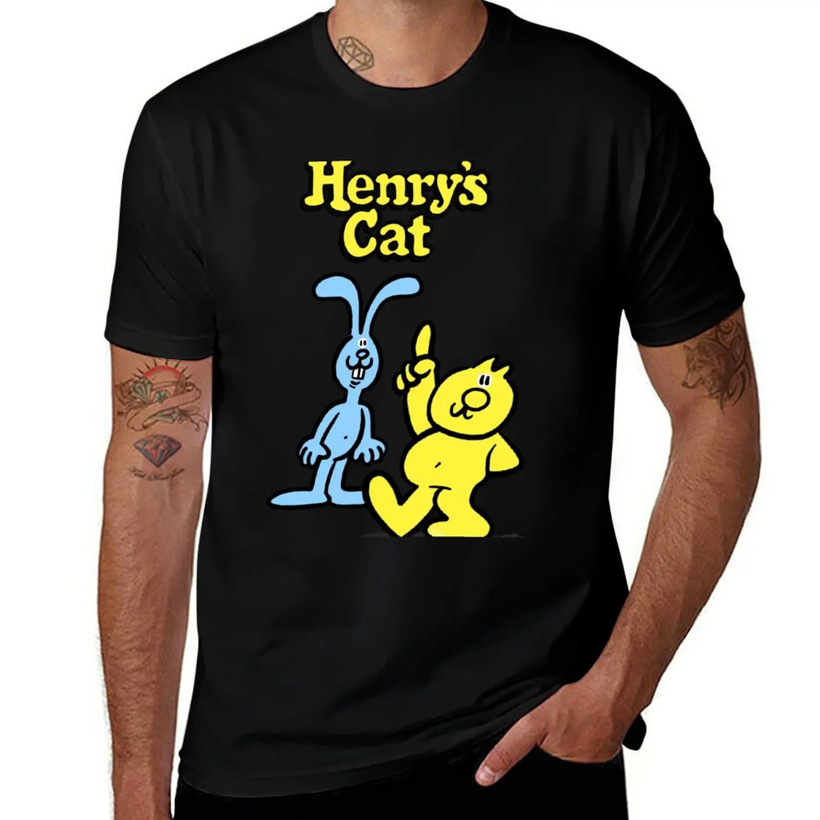 Henry's Cat with Chris Rabbit Retro 1980s T-Shirt t shirts for man graphic vintage T-Shirt