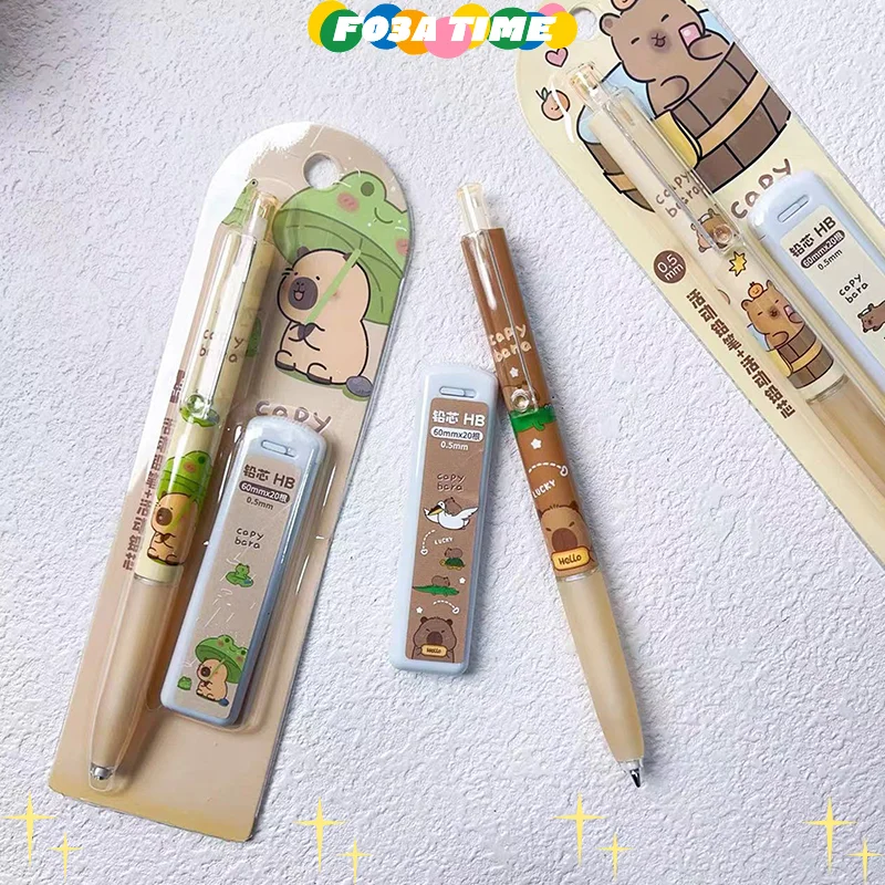 1Set Random 0.5mm Capybara Mechanical Pencil Set Drawing Writing Pencils Cartoon Stationery School Office Supplies Gift