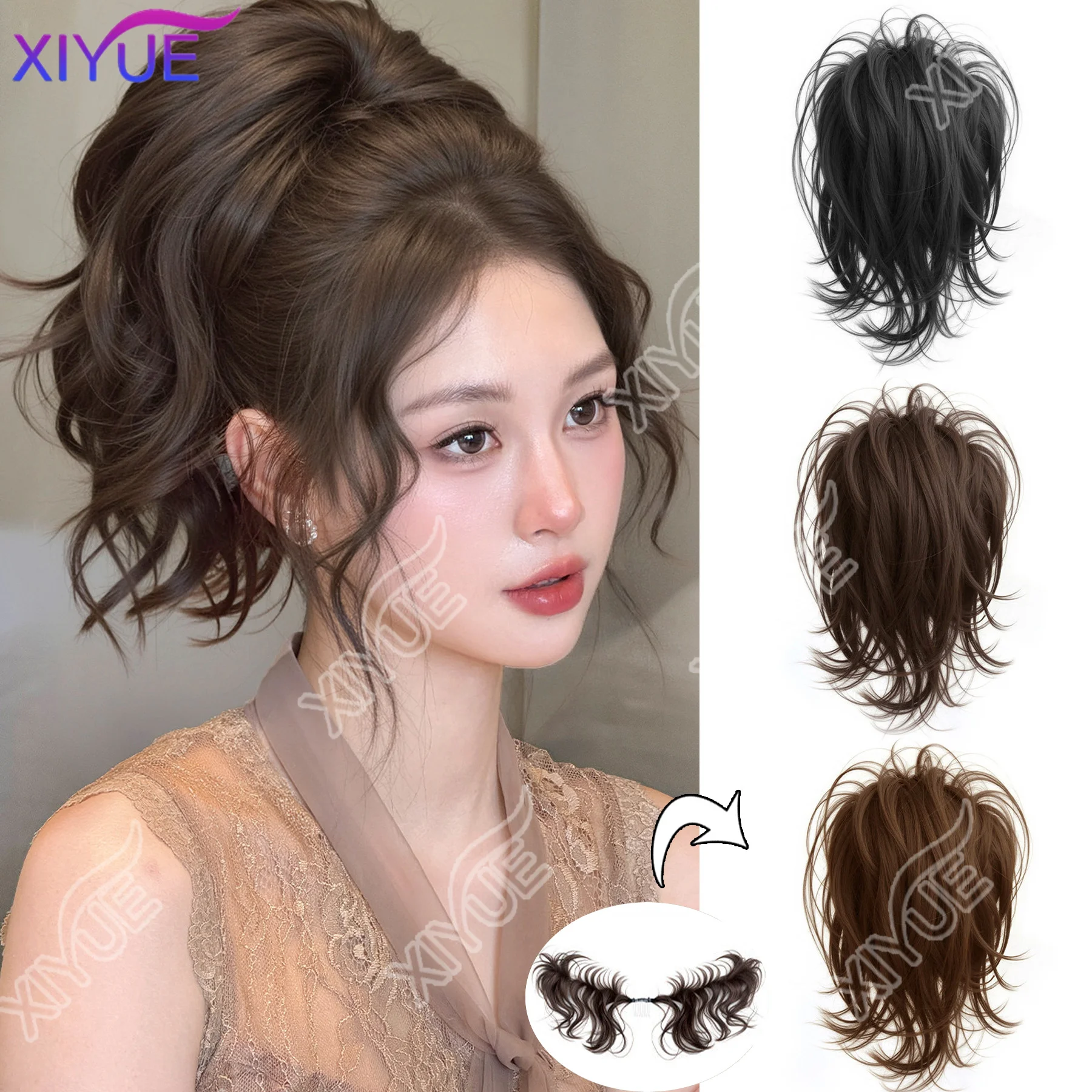 Short Curly Synthetic Messy Tassel Flower Hair Ponytail With Comb Fashion Wavy Curly Wrap Around Updo Ponytail Hair Extensions X