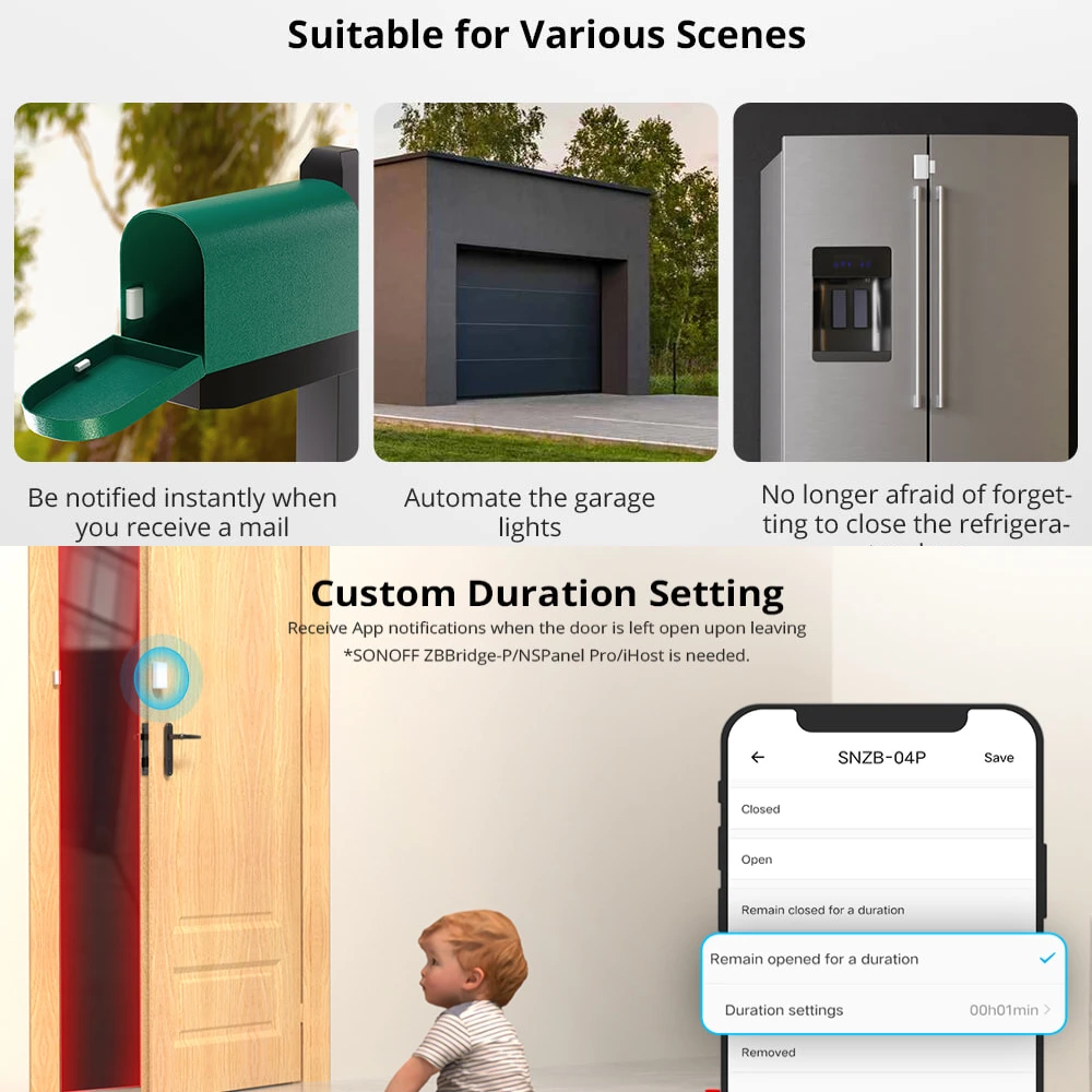 SONOFF SNZB-04P Zigbee Sensor de ventana de puerta enlace de escena inteligente Local alerta de manipulación seguridad del hogar inteligente a