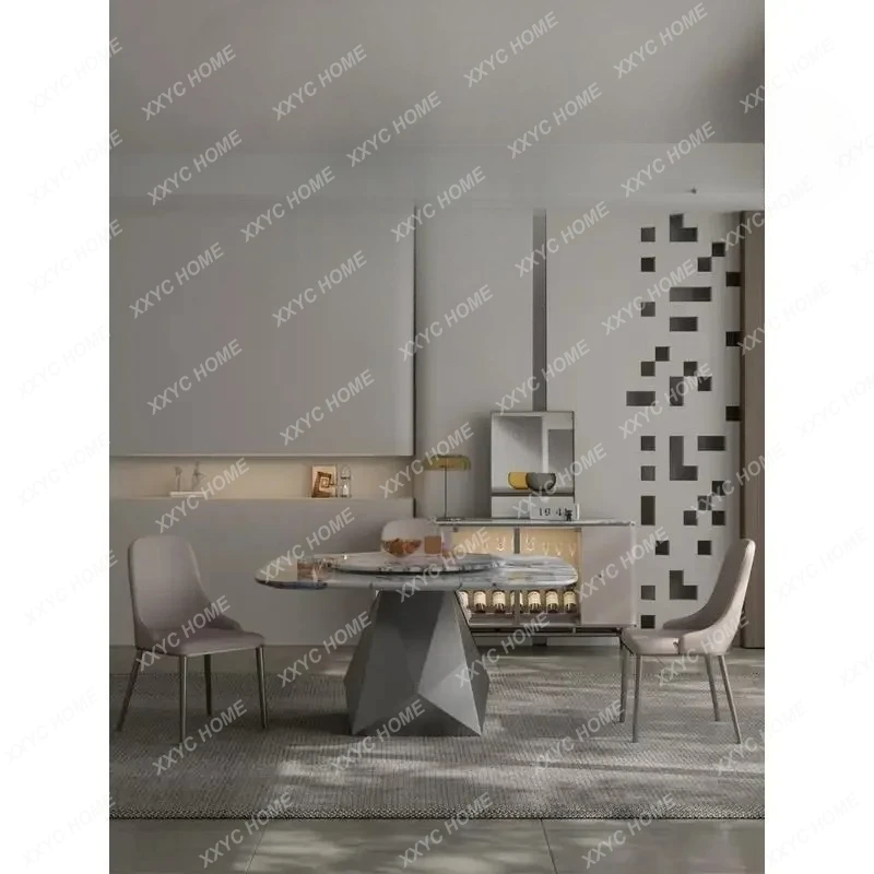 

Обеденный стол из плиты JJRock с поворотным столом из нержавеющей стали, большая плоская семейная большая квартира, итальянский свет, роскошь