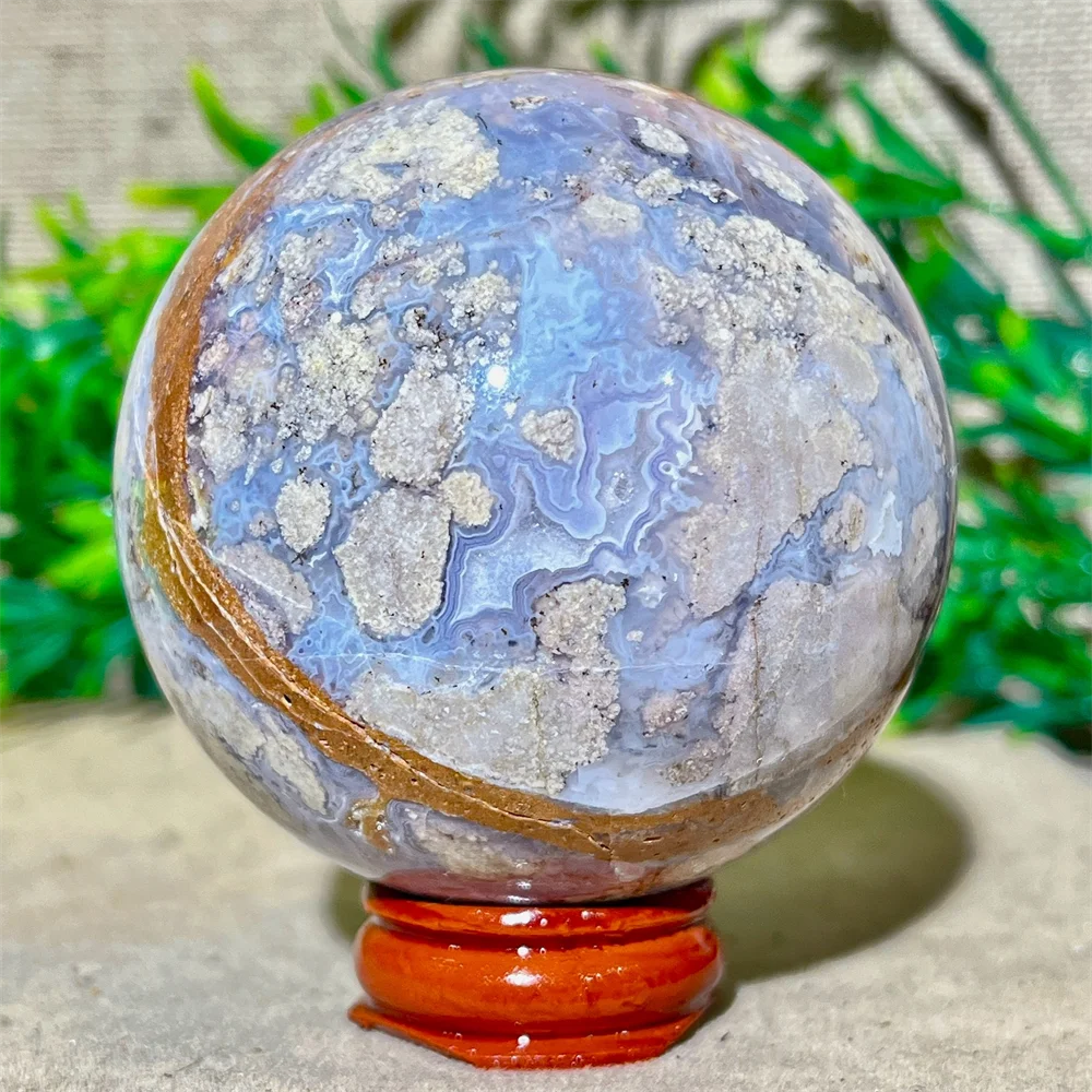 

Purple Flower Agate Sphere Ball Crystal Natural Druzy Mineral Gemstones Minerals Spiritual Ornaments Home Decoration+Stand