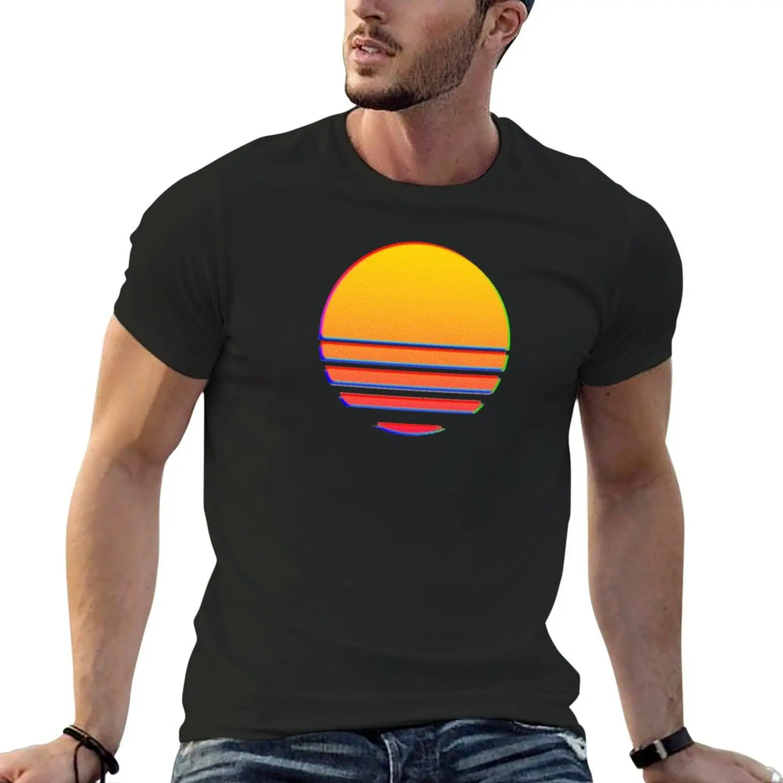 Outrun Retro Sun T-Shirt oversized cute tops cotton t shirt men