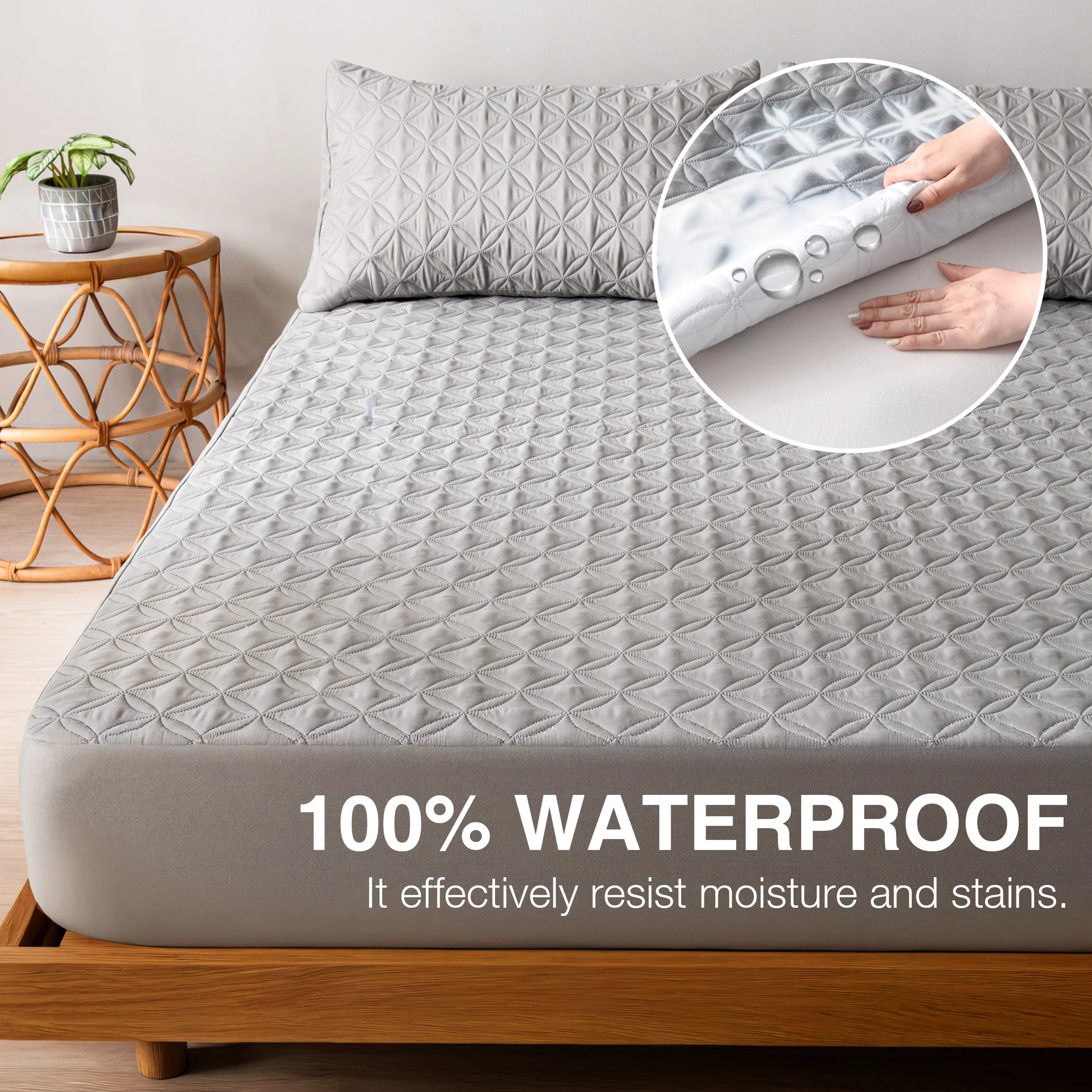 Quilted Waterproof Mattress Protector, Noiseless Breathable Mattress Pad Cover with Deep Pocket 35.56cm