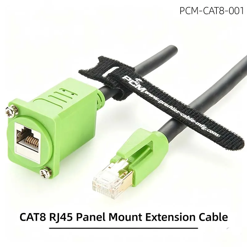 Industrial-Grade CAT8 RJ45 Panel-Mount Extension Cable  Type D Flange-Mounted Male-to-Female Network Cable