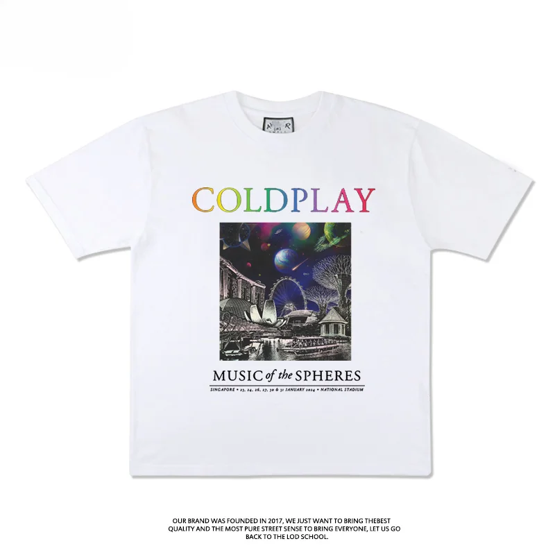 ColdPlay Peripheral T-shirt Summer 2024 Music Rock Concert Cotton Short Sleeve Men and Women Loose Casual Pure Cotton T-shirt