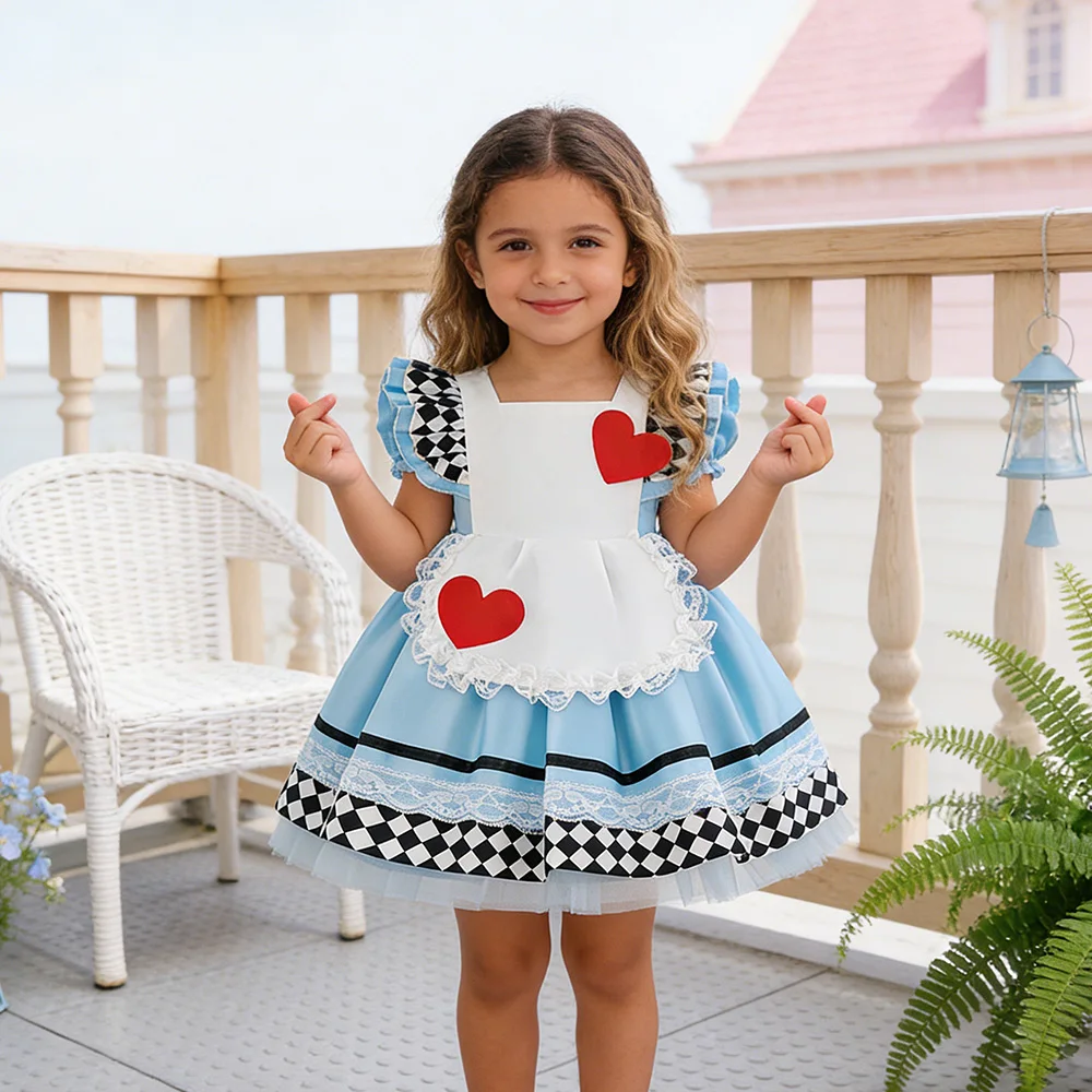 Baby Girls Alice Costume Red Heart Kids Girl Halloween Cosplay Carnival Party Princess Dress Children Performance Fancy Dresses