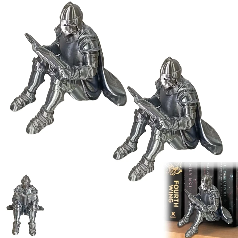 Vintage Medieval Armor Knight Book Nook Statue 3D Print Reading Knight Figurine Desktop Decoration Book Ornament Creative Gift