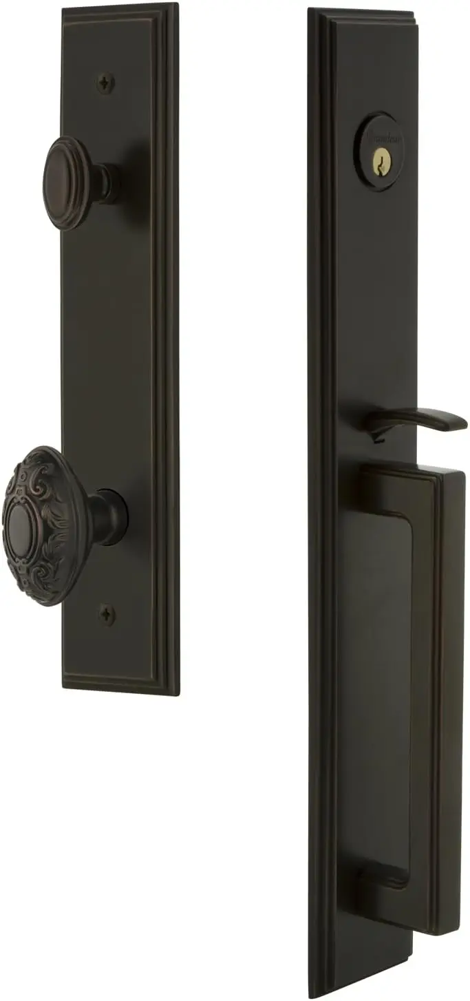 

845187 Hardware Carre' One-Piece Handleset with Grip and Victorian Knob Size,Single Cylinder Lock-2.375" Backset