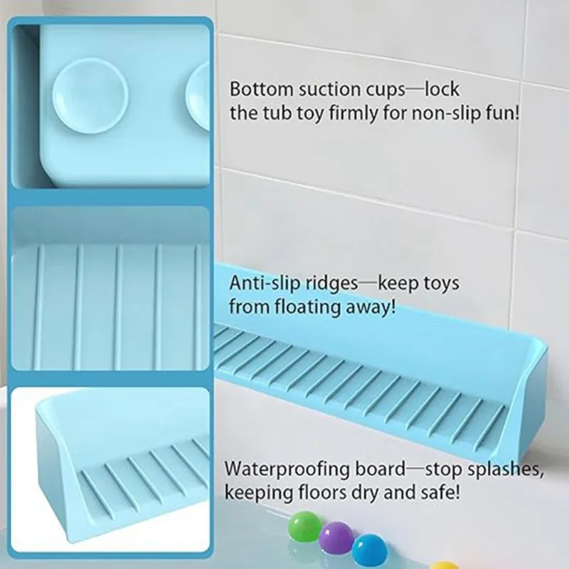 Toy Tray Caddy Holder Storage Over Tub, Bathtub Ledge Guard With Strong Suction Cups, For Splash Guard Shelf Area