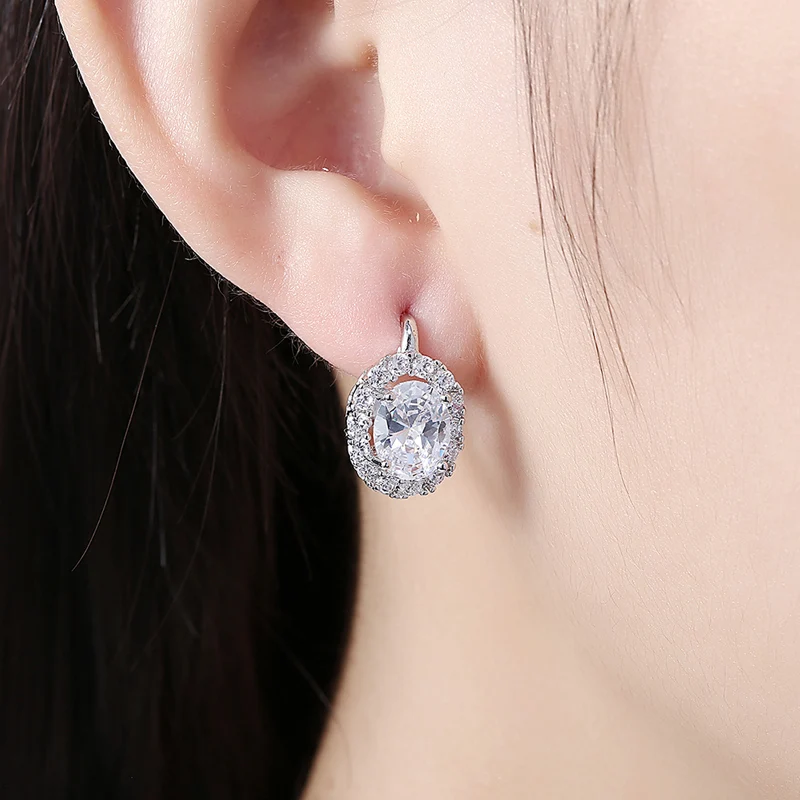 925 Silver Green/White Zircon Drop Earring For Women Wedding Jewelry