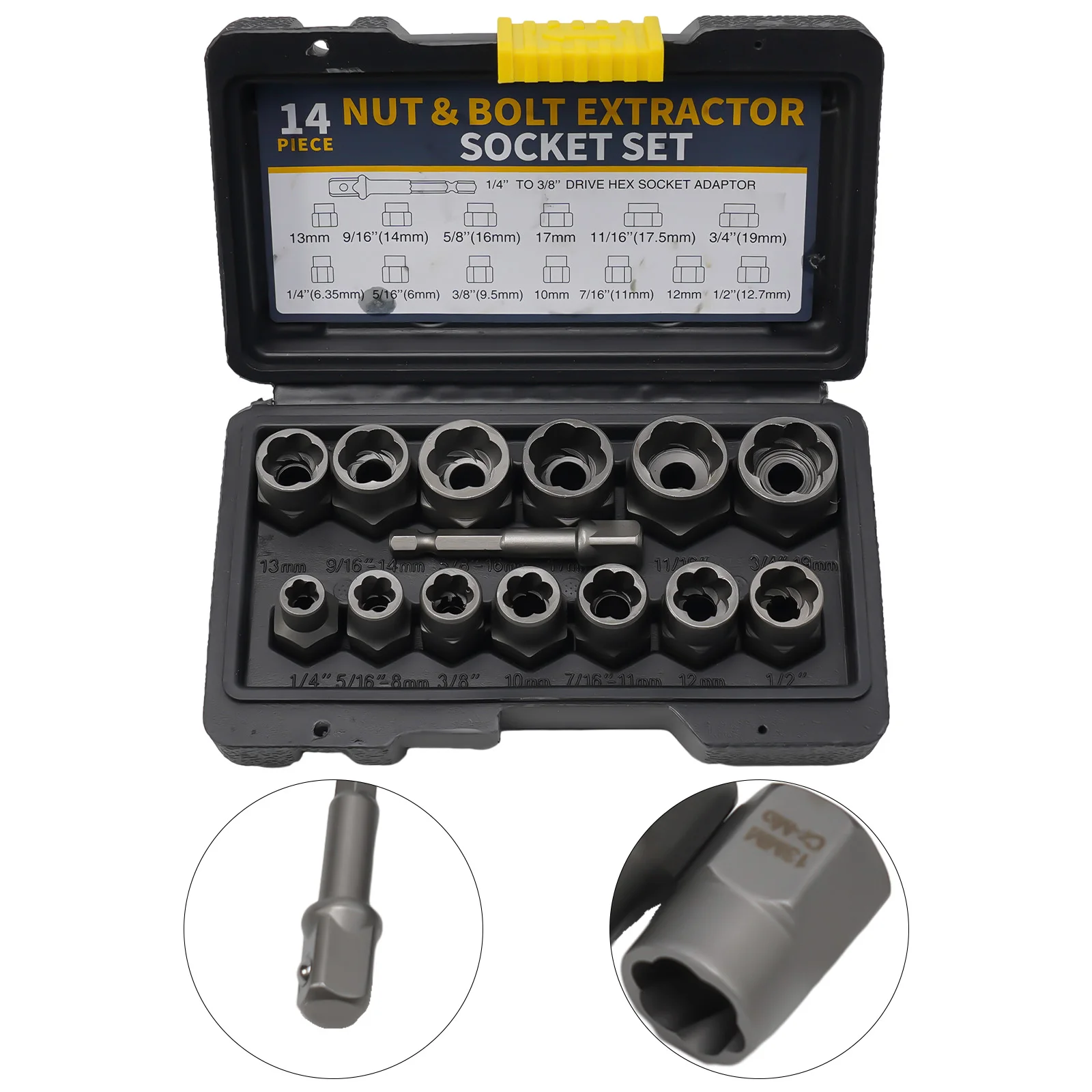 14Pcs Extraction Socket Set Bolt Nut Remover Set Bolt Extractor Tool Kit For Removing Damaged Bolts Nuts Screws Socket