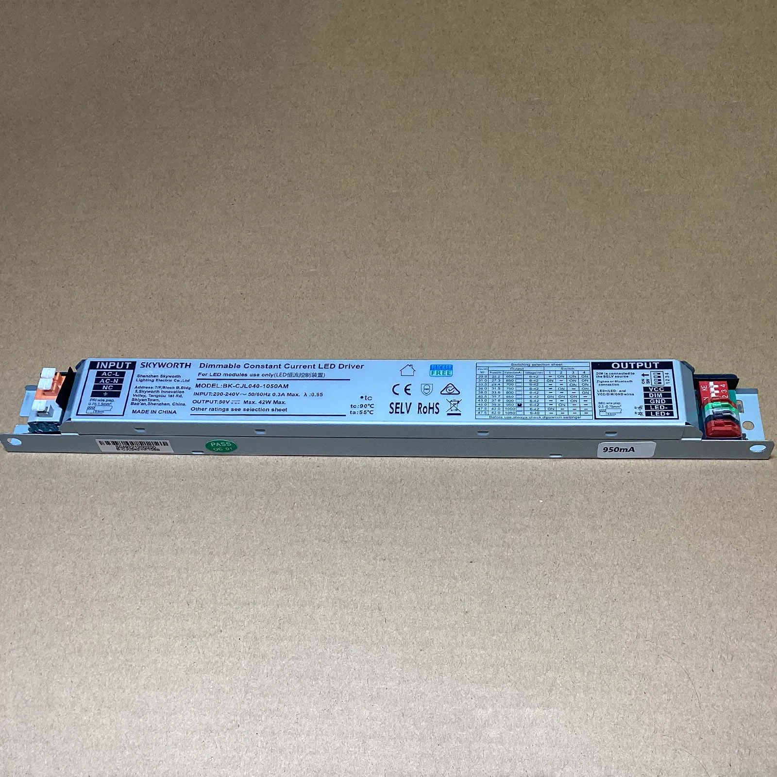 40W CC 1‑10V Dimmable LED Driver 600‑1050mA 6‑42V DIP Adjustable Constant Current Power Supply For Indoor Linear LED Lighting