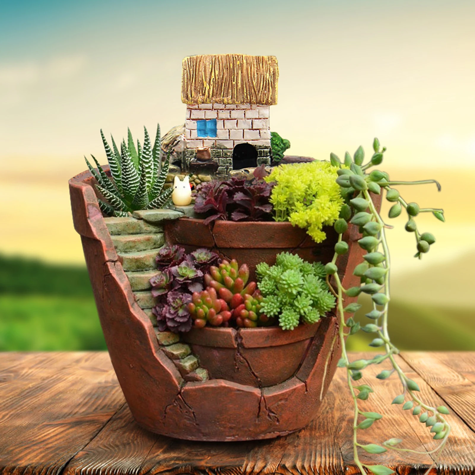 Succulent Plant Microlandschaft Flower Pot Hanging Garden Potted Fairy-tale World Plant House Resin Furnishing Decoration