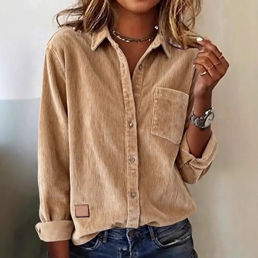 Chemisier femmes Lapel single-breasted long-sleeved commuting all-match shirt tops women's spring summer loose solid color tops