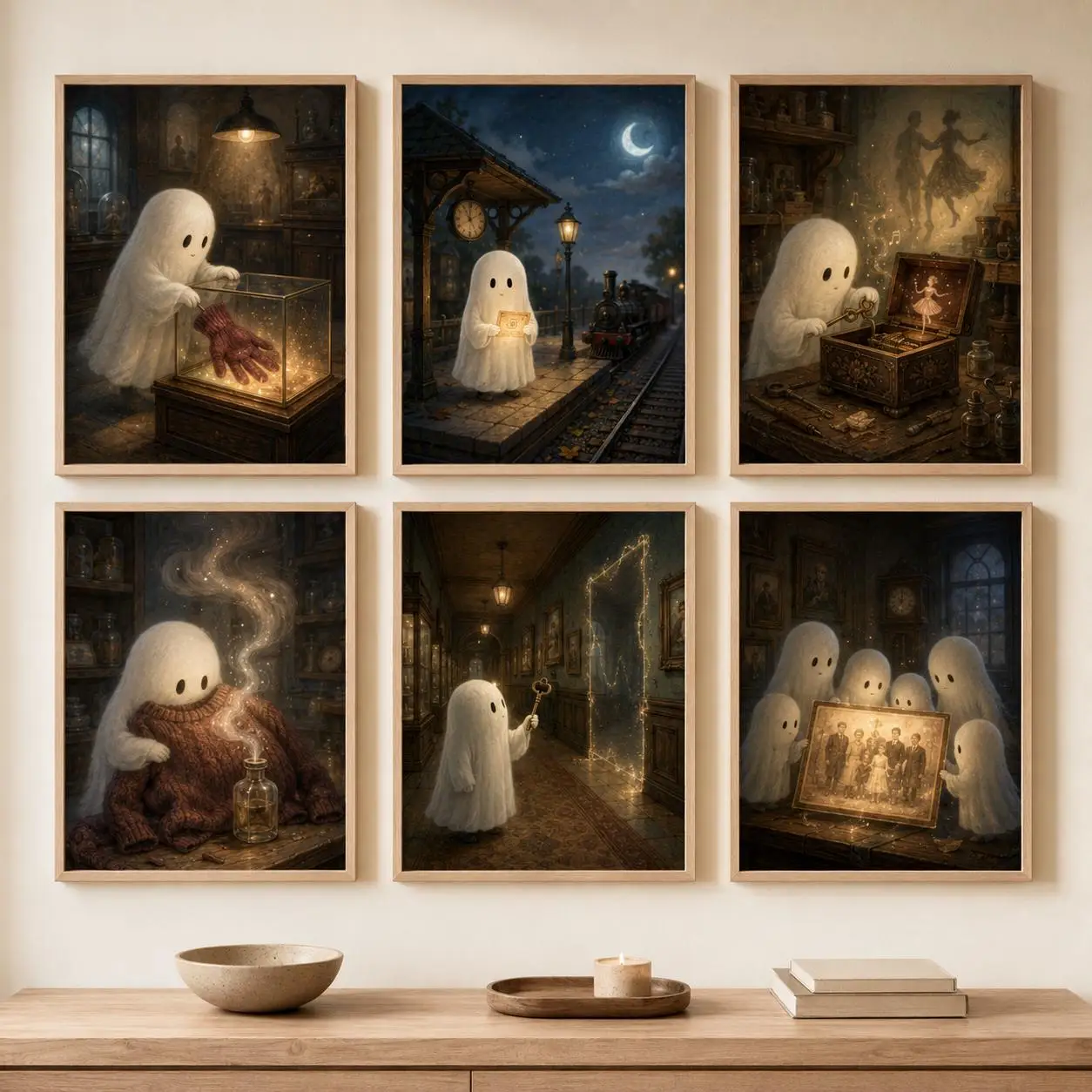 Vintage Storybook Ghost Wall Art Retro Halloween Canvas Prints Spooky Old Station Magic Potion Antique Home Room Decor Posters