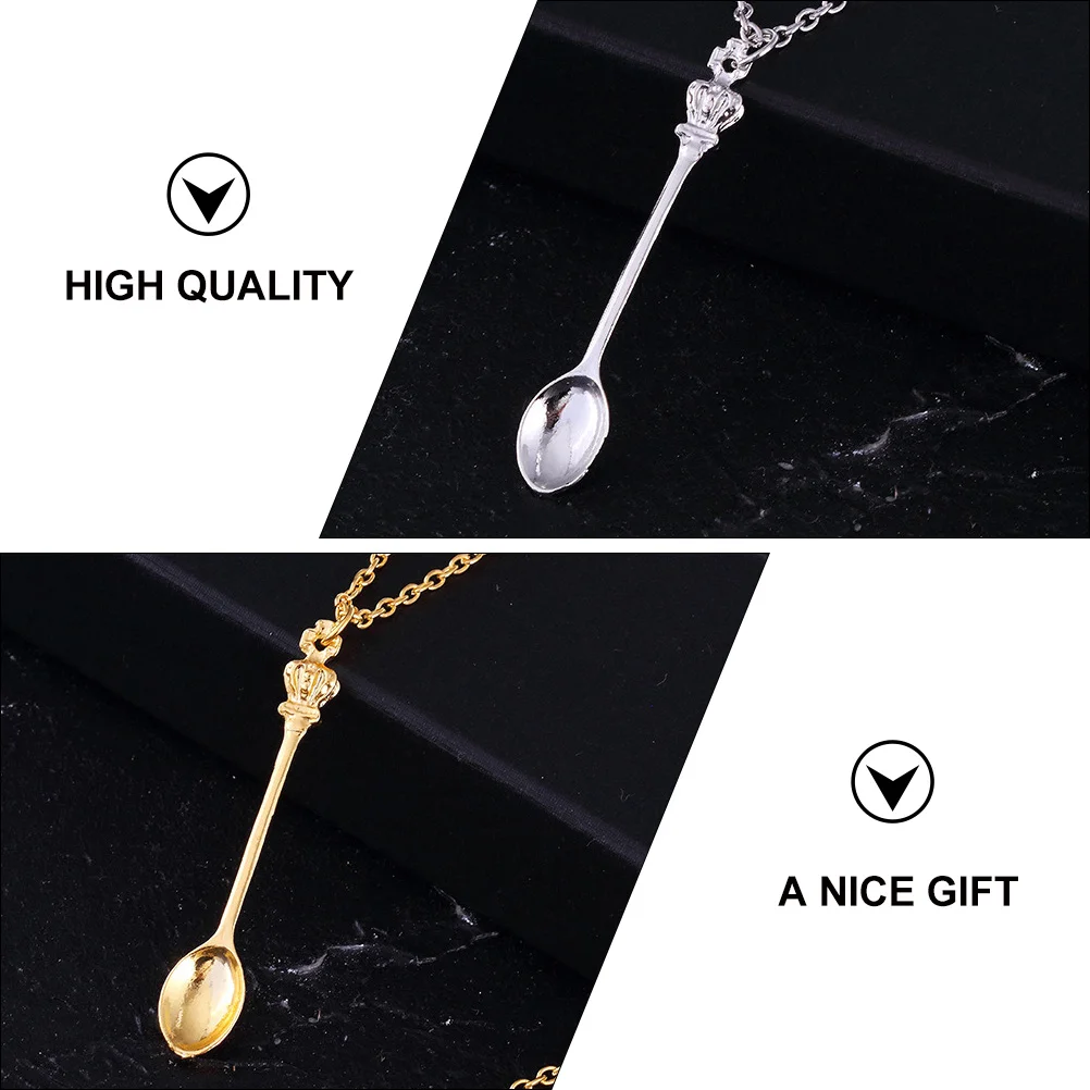 3 Pcs Fashion Crown Tea Spoon Necklace Miss Necklaces Bike for Women Trendy Alloy Pendant Chain Hip-hop Clavicle