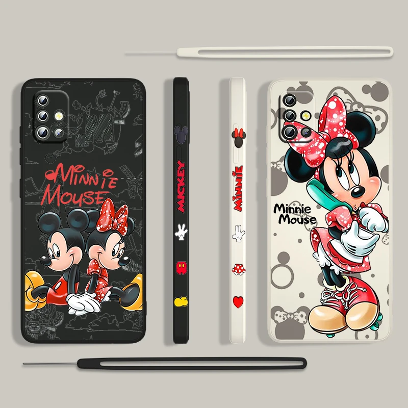 Mickey Minnie Cute For Samsung Galaxy A73 A53 A33 A52 A32 A22 A71 A51 A21S A03S A50 4G 5G Liquid Left Rope Phone Case Cover