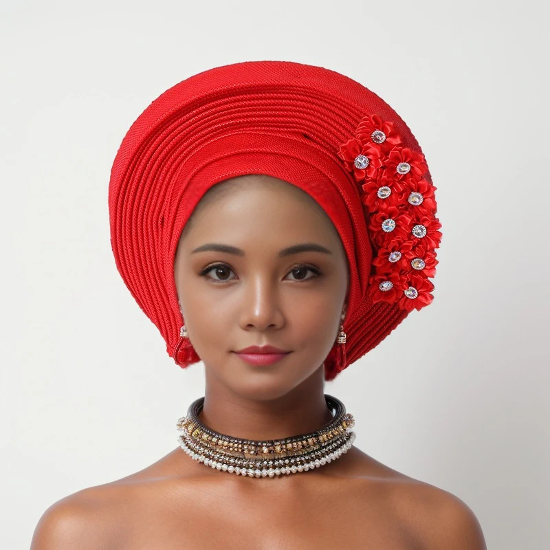 African Women Headscarf Hat Nigerian Gele Headtie Auto Gele Turban Headwarp Party Ladies' Muslim Hijab Headscarf Bonnet Hat