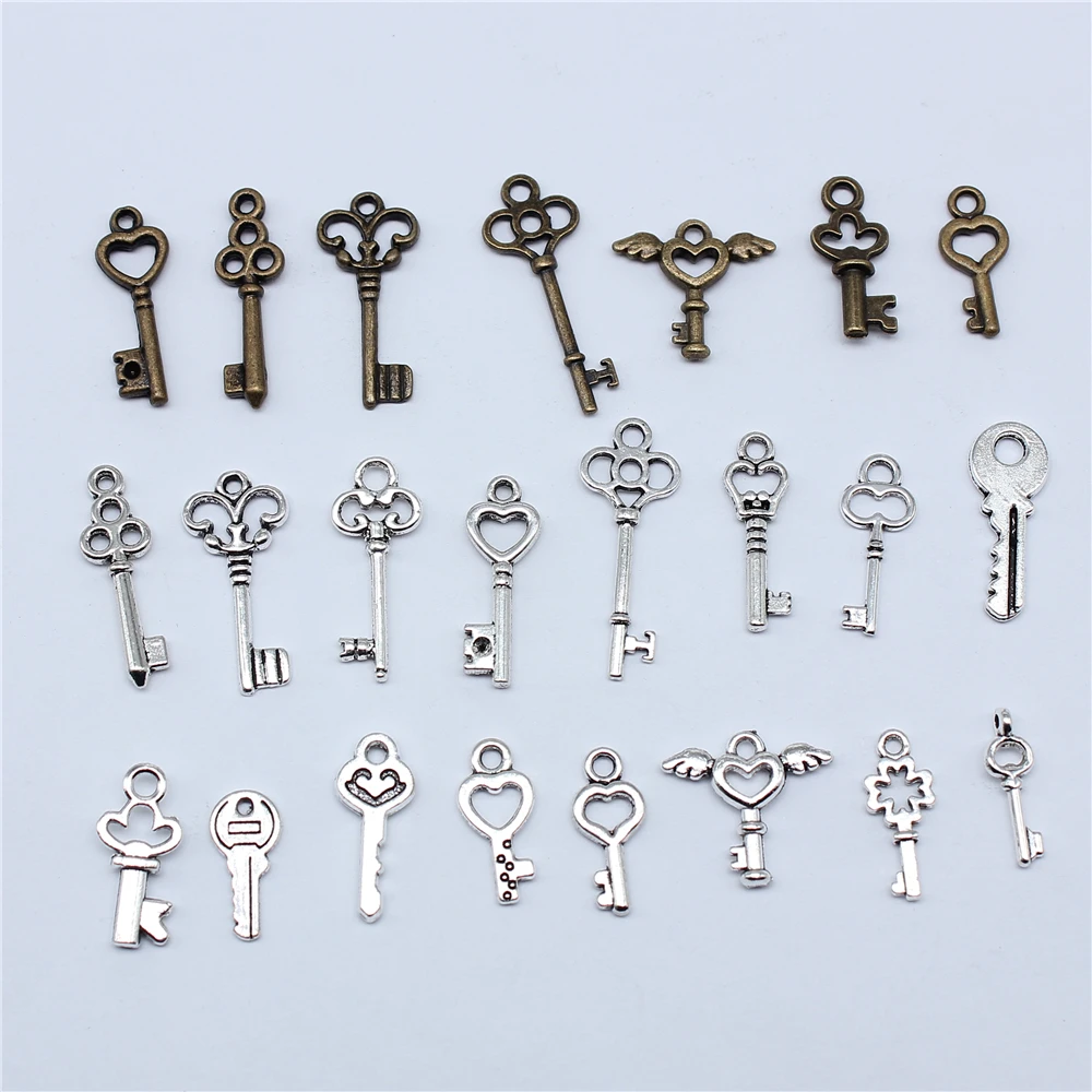 40pcs Cute Small Key Charms For Jewelry Making DIY Crafts Making Findings Handmade Tibetan Jewelry