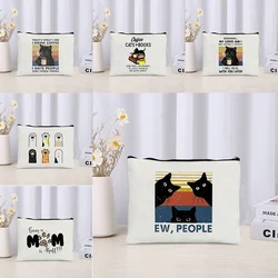 Cute Cat Pattern Makeup Bags Black Cat Police Illustration Animal Pet Cosmetic Pouch Organizer Bag Travel Toiletry Lipstick Bag