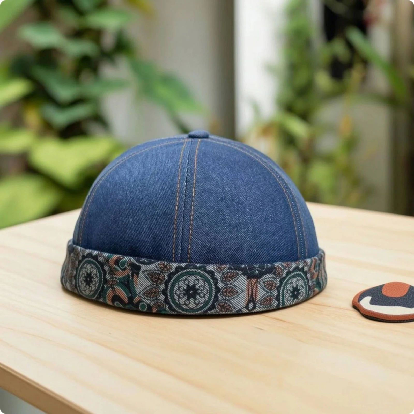 Denim Sailor Cap Retro Brimless Docker Cap Dome Hat Casual for for All Genders, Everyday Wear