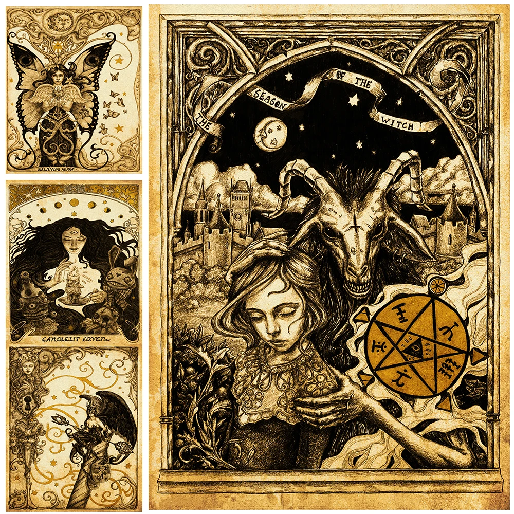 

The Season Of The Witch Vintage Wall Art Canvas Painting Candlelit Witchcraft Art Poster And Print For Living Room Decoration
