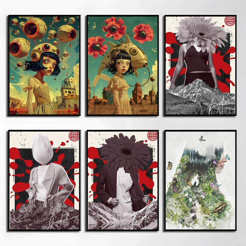 

Blooming Dead Abstract Collage Art Poster Perfect Sticker Self Adhesive Wall Art Designed for Home Office Dining Spaces