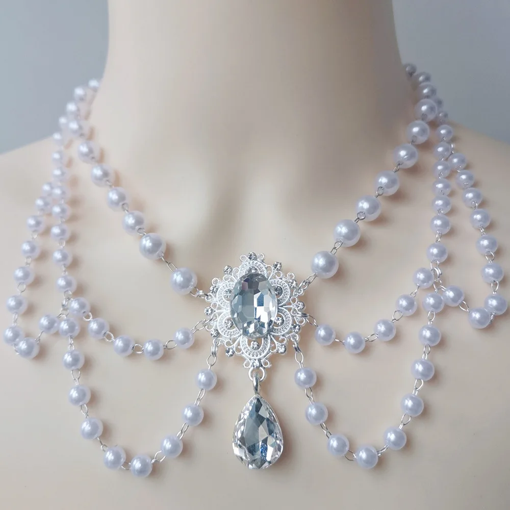 نمط متعدد الطبقات قلادة اللؤلؤ للنساء ذات الاهتمام الخاص تصميم سلسلة الترقوة الشرير الرجعية