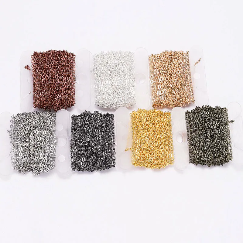 금속 도금 케이블 체인, 타원형 링크 목걸이 체인, DIY 쥬얼리 제작 재료 부속품, 5m 로트, 1.5mm, 2.0mm, 2.5mm