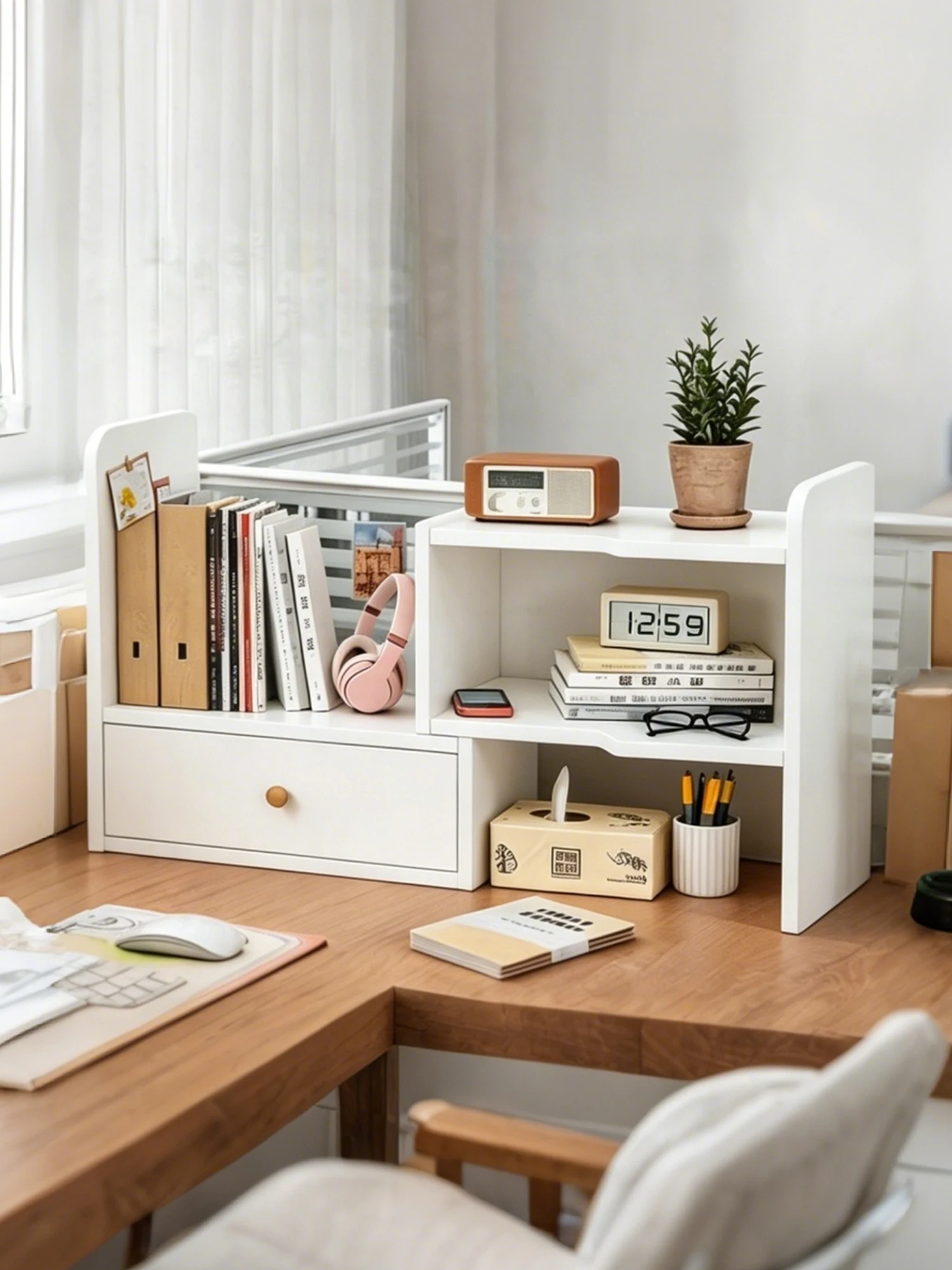 Office Desktop Multi-layer File Storage Rack Home Computer Desk Bookshelf Small Rotatable Corner Storage Rack Simple Style Un...