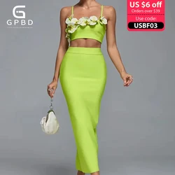 GPBD Summer Green Three-dimensional Flower Sling Set Bandage DressAnkle-Length  Evening Gown Birthday Party  Bodycon  Dresses