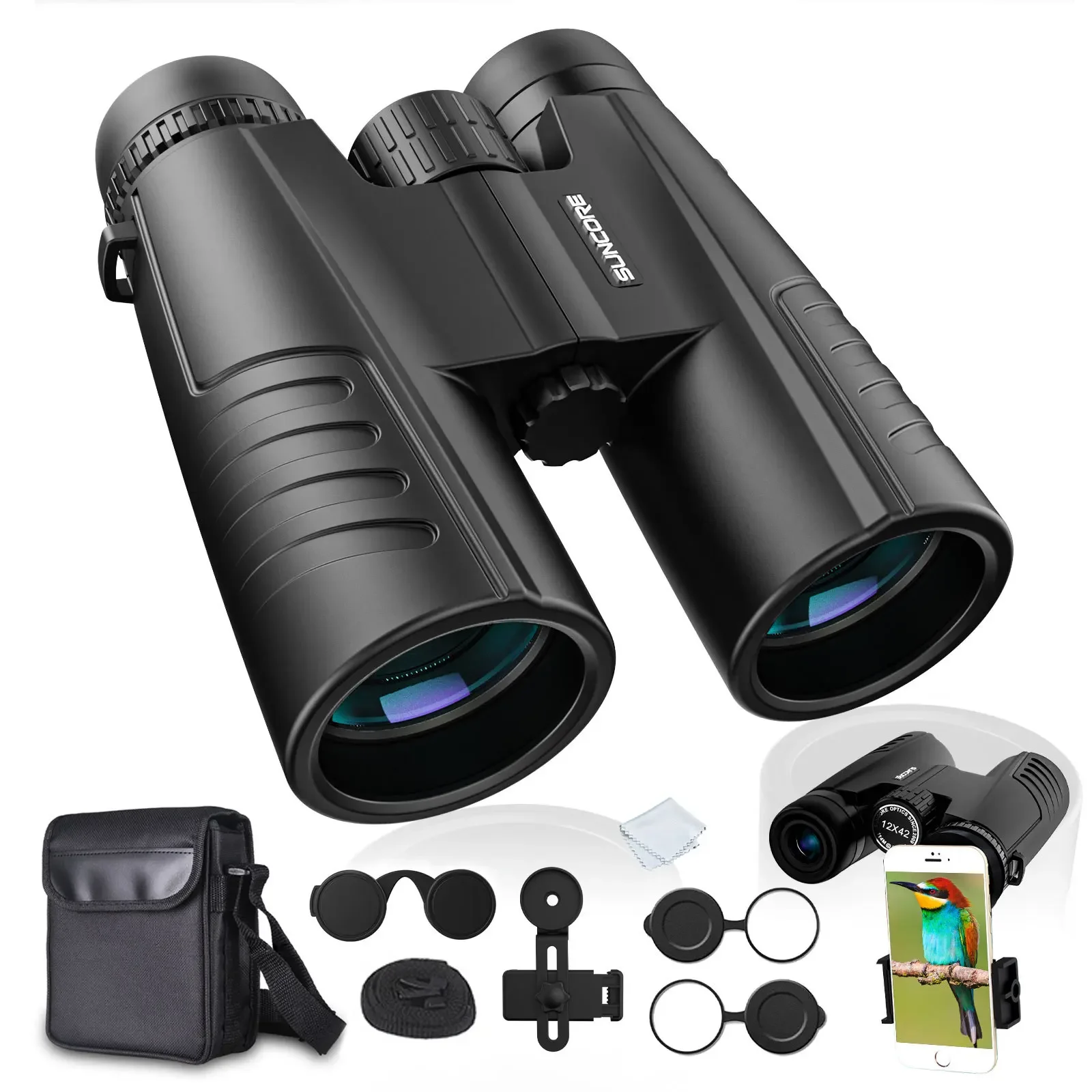 

12X42 HD Binoculars, BAK4 FMC Prism Rainproof Multilayer Coating Telescope Gifts for Kids Bird Waching Concert Travel Scope