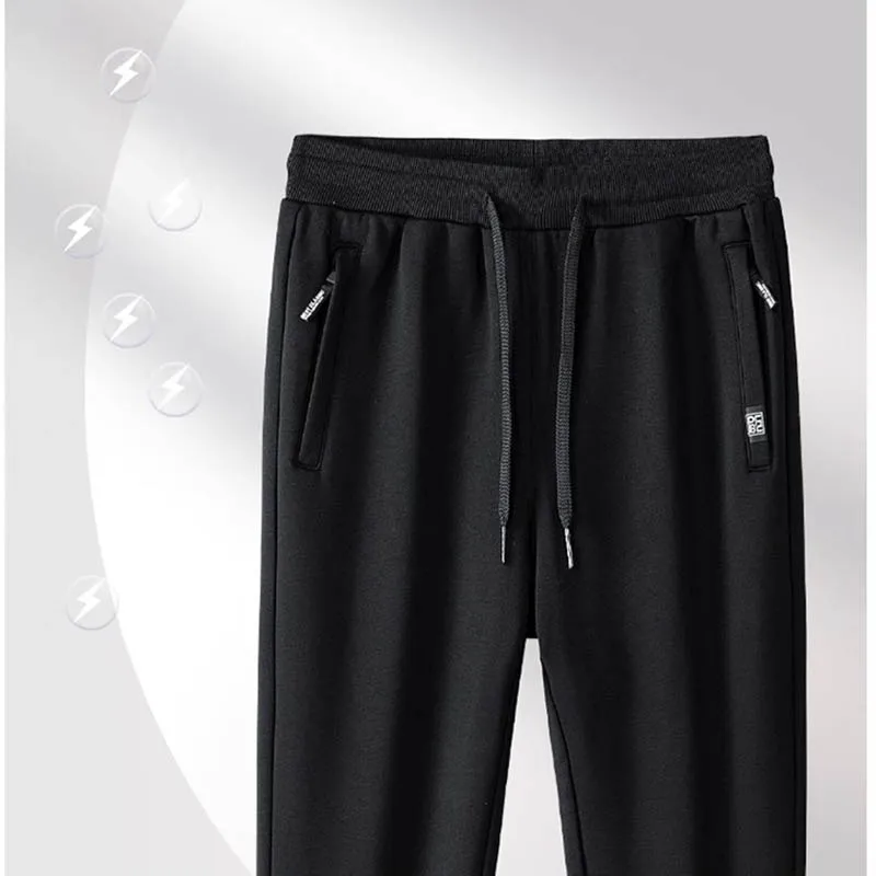 2024 Solid color sports pants men spring and fall casual pants plus-size loose bunched footpants straight leg pants