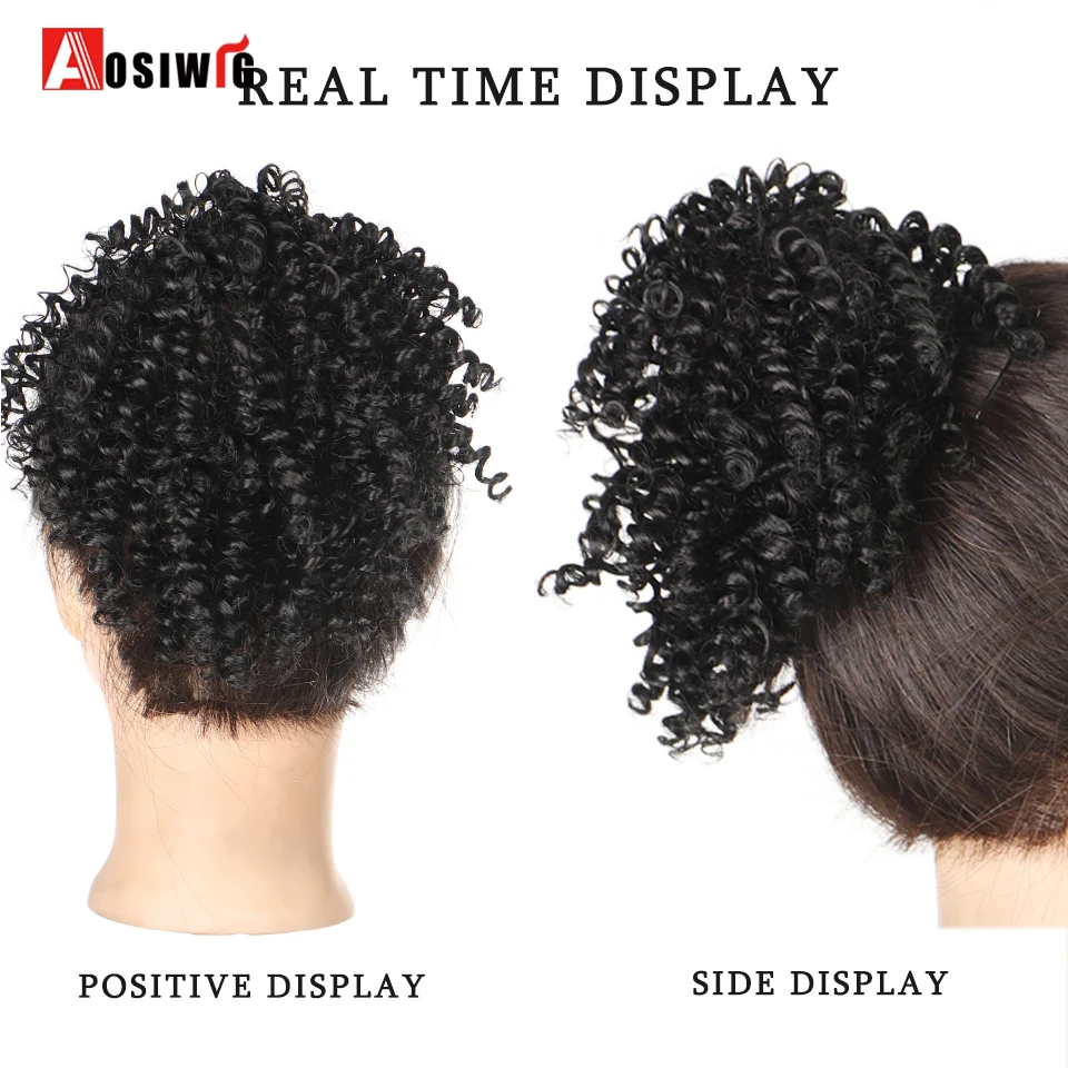 Synthetic Hair Bun Afro Kinky Short Curly Chignon Hairpieces For Women Black Elastic Rubber Band Hair Extensions