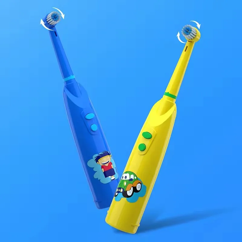 어린이 소닉 전동 칫솔 배터리 작동 IPX5 방수 만화 디자인 치아 미백을위한 부드러운 강모 회전 브러시
